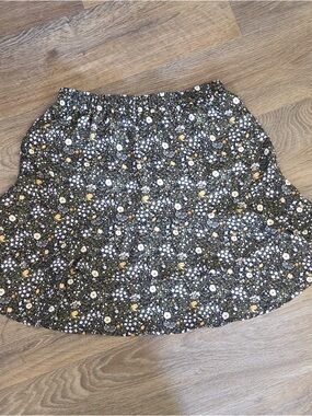 LOFT Olive Floral Circle Skirt with Mustard & White Blooms